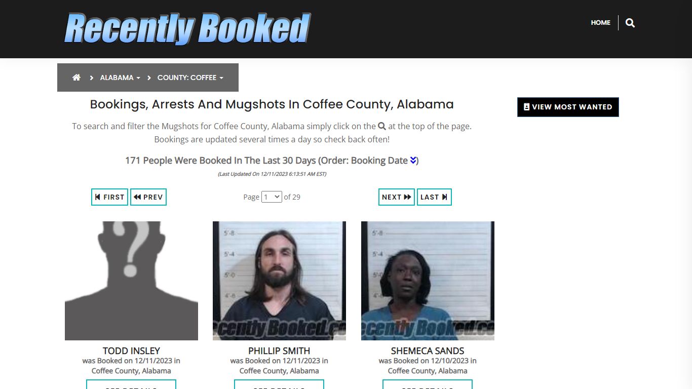 Recent bookings, Arrests, Mugshots in Coffee County, Alabama